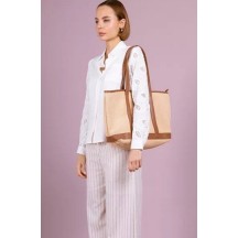 Sac en cuir et Raphia SATINE couleur Cognac 2