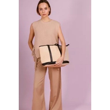 Sac en cuir et Raphia SATINE couleur Noir