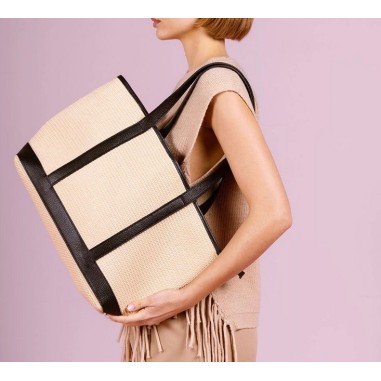 Sac en cuir et Raphia SATINE couleur Noir