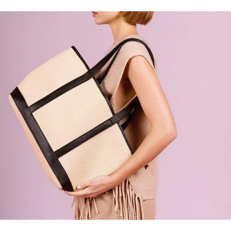 Sac en cuir et Raphia SATINE couleur Noir
