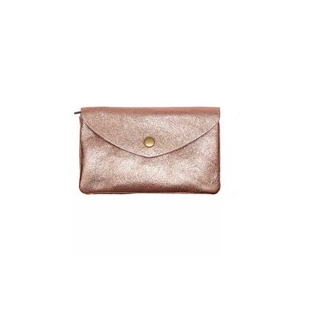 Porte monnaie en cuir KEREN coloris rose métal
