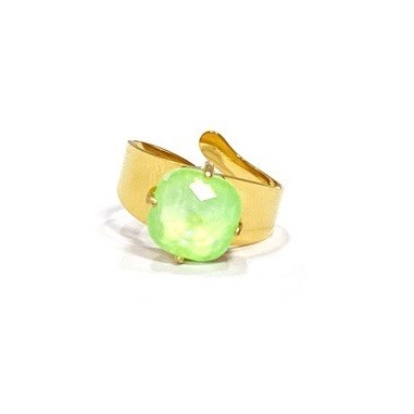 Bague large ELISIO acier inoxydable Doré et crystal ajustable