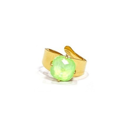 Bague large ELISIO acier inoxydable Doré et crystal ajustable