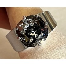 Bague large ELISIO acier inoxydable Doré et crystal ajustable