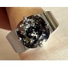 Bague large ELISIO acier inoxydable Doré et crystal ajustable
