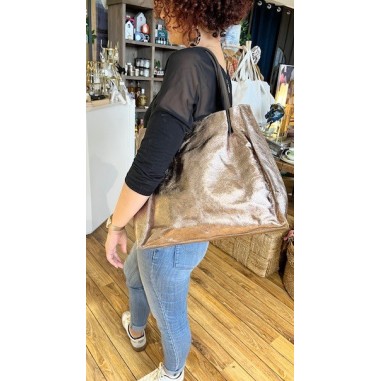 Sac en cuir brillant ETHEL coloris étain