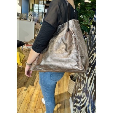 Sac en cuir brillant ETHEL coloris étain