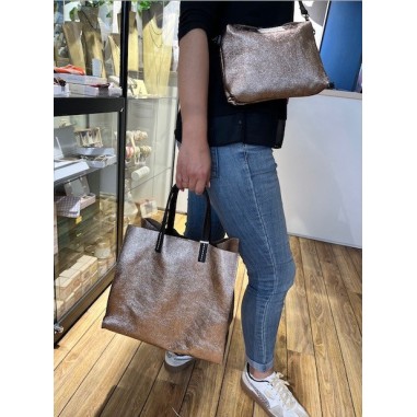Sac en cuir brillant NAOMIE coloris étain