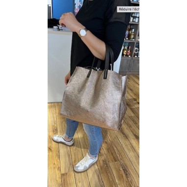 Sac en cuir brillant NAOMIE coloris étain