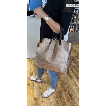 Sac en cuir brillant NAOMIE coloris étain