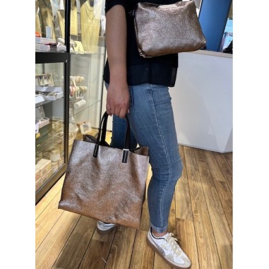 Sac en cuir brillant NAOMIE coloris étain