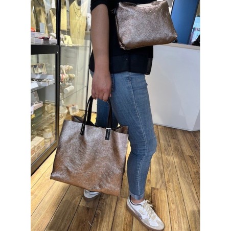 Sac en cuir brillant NAOMIE coloris étain