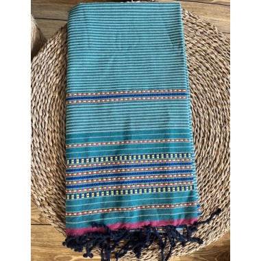 Fouta Gypsy 100% coton Vert et rose