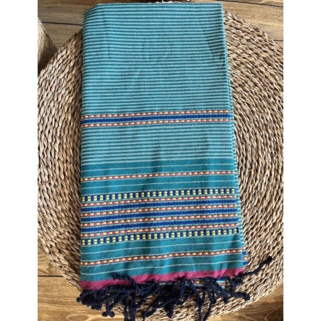 Fouta Gypsy 100% coton Vert et rose