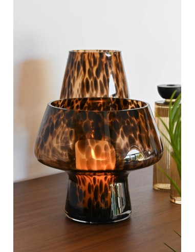 VASE en Verre / Photophore 24 X 24 X21,5cm tâcheté MARRON