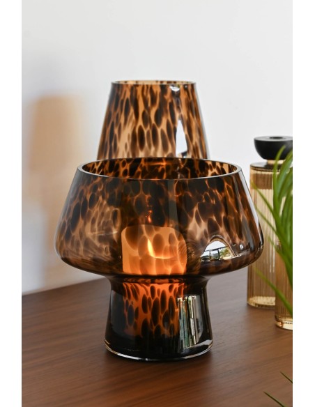 VASE en Verre / Photophore 24 X 24 X21,5cm tâcheté MARRON