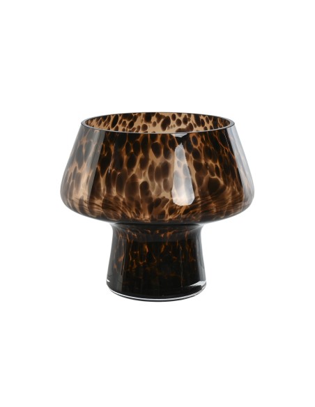VASE en Verre / Photophore 24 X 24 X21,5cm tâcheté MARRON