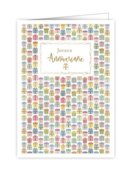Joyeux anniversaire petits cadeaux-  Carte double avec enveloppe 17x12cm