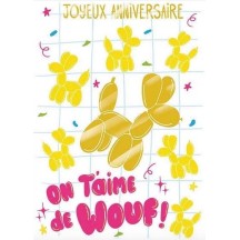 Joyeux anniversaire wouf- Carte double avec enveloppe 17x12cm