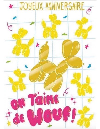 Joyeux anniversaire wouf- Carte double avec enveloppe 17x12cm
