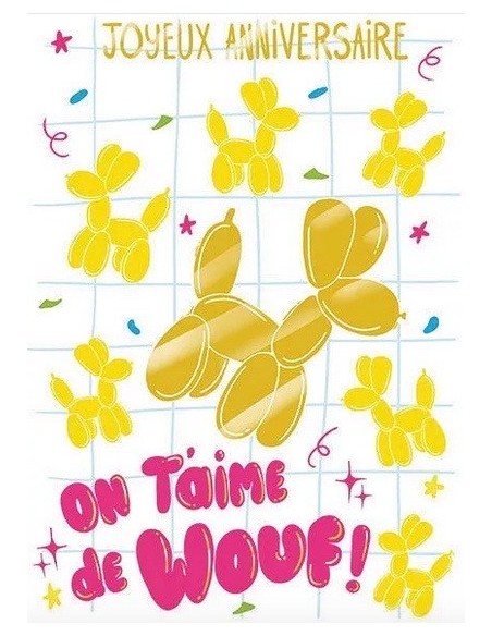 Joyeux anniversaire wouf- Carte double avec enveloppe 17x12cm