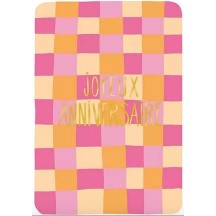 Joyeux anniversaire Damier rose- Carte double avec enveloppe 17x12cm