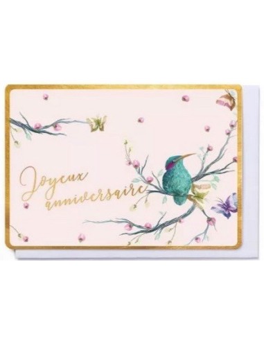 Joyeux anniversaire oiseau- Carte double avec enveloppe 17x12cm