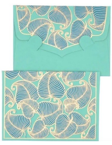 Enveloppe Cadeau en coton 8,5x6cm avec Carte - Collection NATURE - Océan/Or