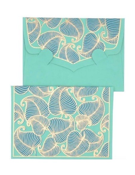 Enveloppe Cadeau en coton 8,5x6cm avec Carte - Collection NATURE - Océan/Or
