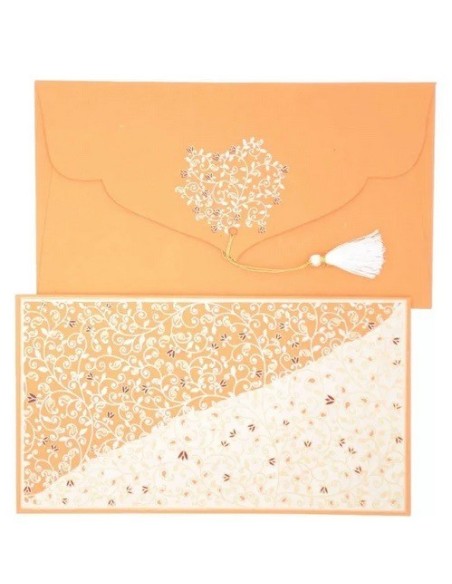 Enveloppe Cadeau en coton 19x10cm - Collection EVA - Safran avec une carte d'écriture