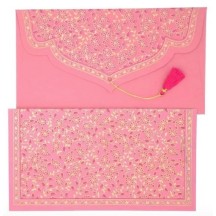 Enveloppe Cadeau en coton 19x10cm - Collection TAJ - Fuchsia avec une carte d'écriture