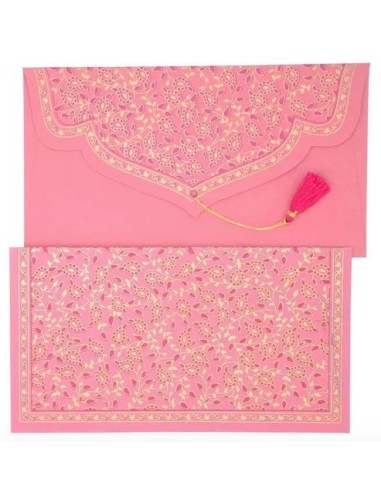 Enveloppe Cadeau en coton 19x10cm - Collection TAJ - Fuchsia avec une carte d'écriture