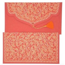 Enveloppe Cadeau en coton 19x10cm - Collection TAJ - Rouge/Orange avec une carte d'écriture