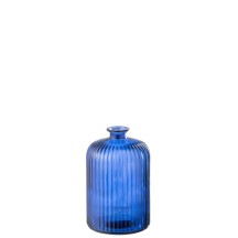 Vase Bouteille verre bleu effet rayures