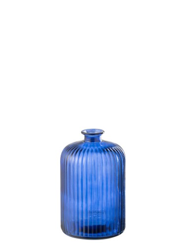 Vase Bouteille verre bleu effet rayures