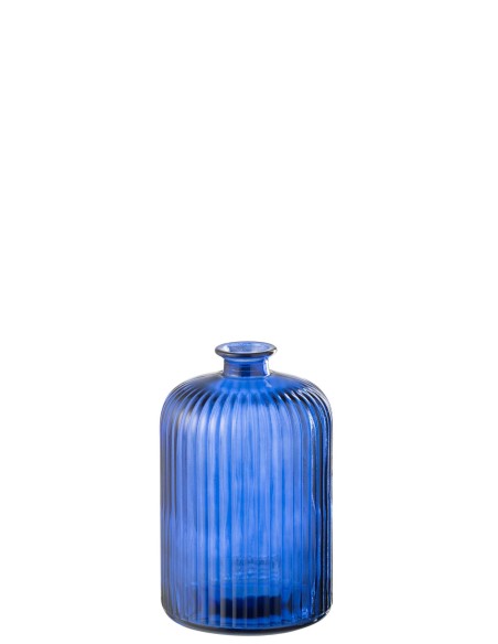 Vase Bouteille verre bleu effet rayures