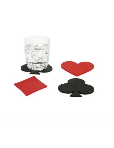 Sous-verre,Poker x4,rouge/noir,plastique