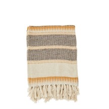 Plaid en coton recyclé Écru, marron, miel de la marque MADAM STOLTZ