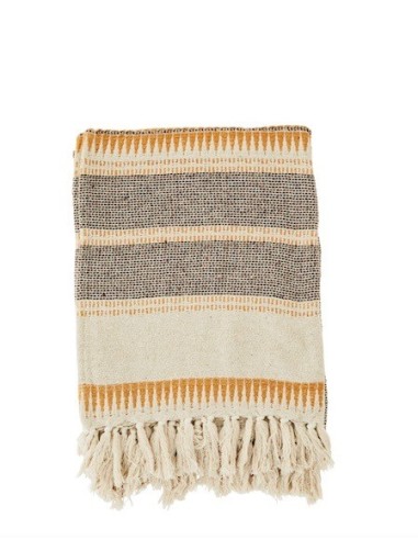 Plaid en coton recyclé Écru, marron, miel de la marque MADAM STOLTZ