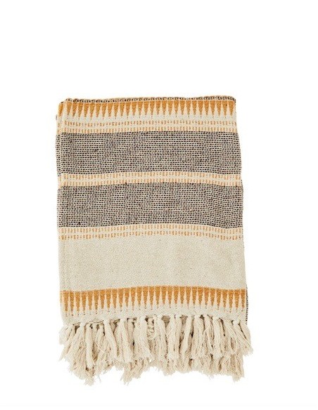 Plaid en coton recyclé Écru, marron, miel de la marque MADAM STOLTZ